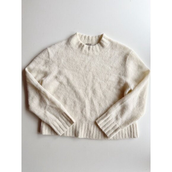 EVERLANE Ivory Snow Alpaca Wool Blend Boxy Cropped Crew Neck Sweater, Size M - Picture 6 of 16